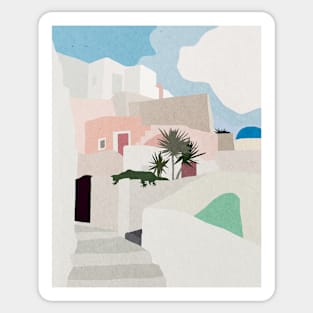 Santorini, Mid century art Sticker
